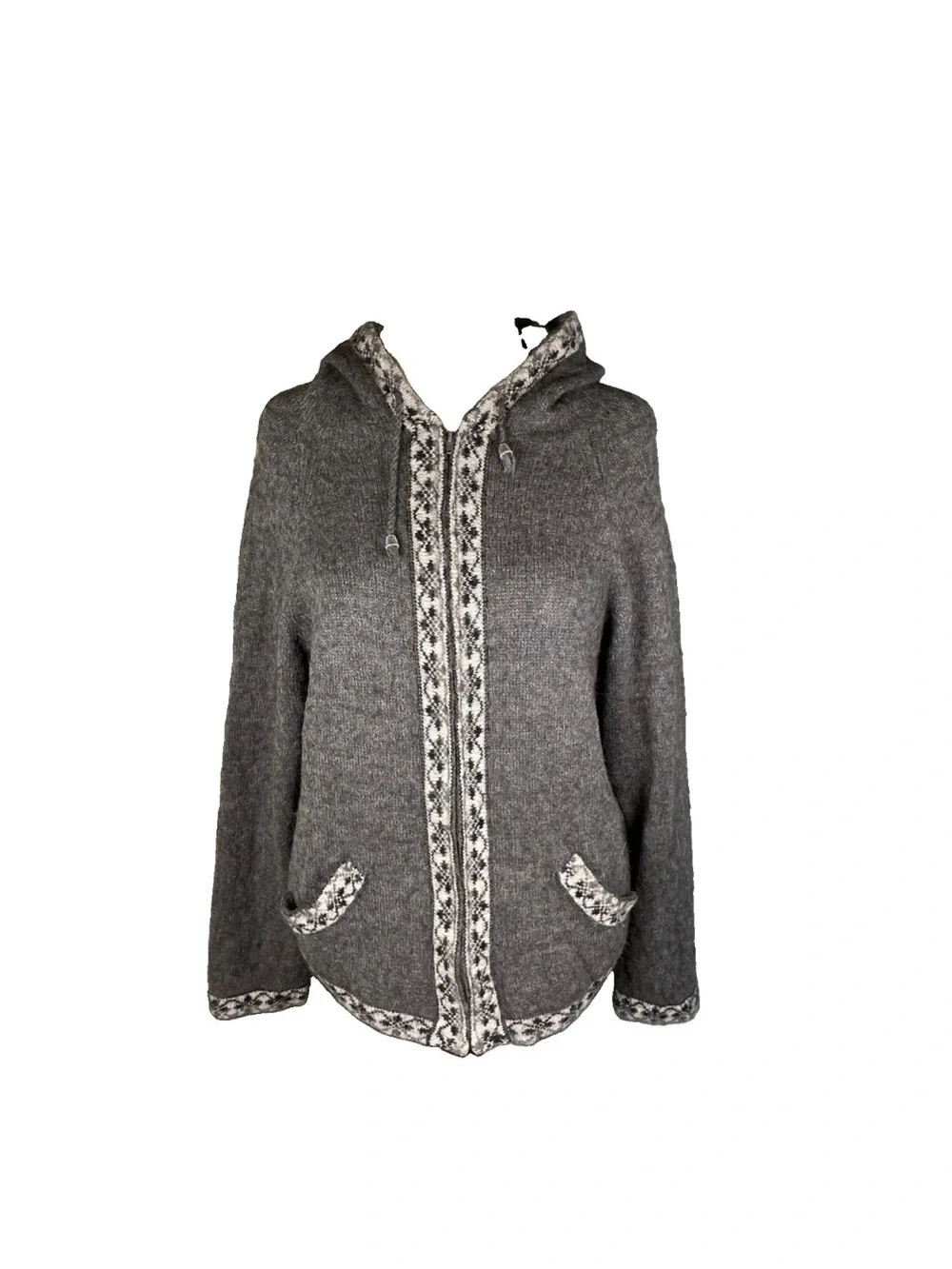 Eco Alpaca Hooded Full Zip Cardigan Sweater Women’s Size Large/XL Grey